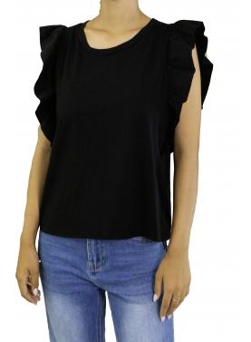 T shirt con volant tinta unita 